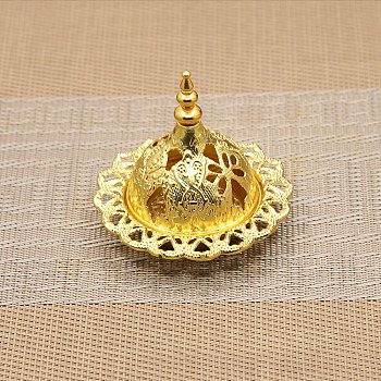 Alloy Incense Burners Tower Censer Holder, Hollow Buddhism Aromatherapy Furnace Home Decor, Golden, 70x66mm