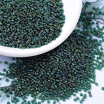 MIYUKI Round Rocailles Beads, Japanese Seed Beads, 11/0, (RR289) Transparent Emerald AB, 2x1.3mm, Hole: 0.8mm, about 1111pcs/10g