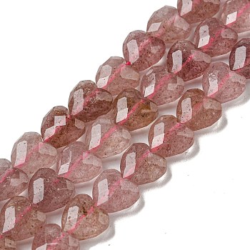 Natural Green Strawberry Quartz Beads Strands, Faceted, Heart, 8x8x4.5mm, Hole: 0.9mm, about 51~53pcs/strand, 14.57''~15.04''(37~38.2cm)