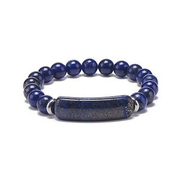 Natural Lapis Lazuli(Dyed) Beaded Stretch Bracelet, Gemstone Jewelry for Men Women, Rectangle Bar Charm Bracelets, Inner Diameter: 2-1/8 inch(5.3cm)