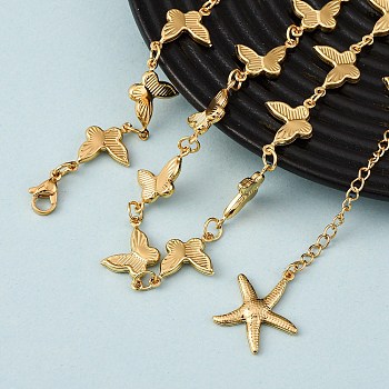 304 Stainless Steel Butterfly Link Chain Necklaces for Women, Golden, 17.76 inch(45.1cm)