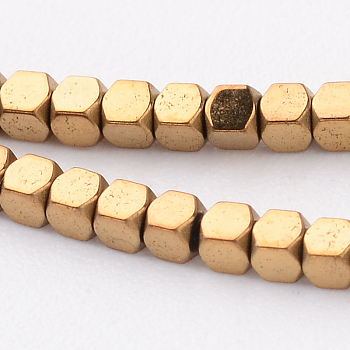 Faceted Cube Electroplate Non-magnetic Synthetic Hematite Bead Strands, Golden Plated, 1.5x1.5x1.5mm, Hole: 1mm, about 268pcs/strand, 15.94 inch