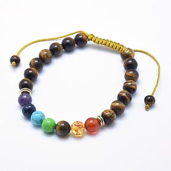 Natural Tiger Eye Braided Bead Bracelets, with Alloy Spacer Beads and Nylon Cord, 2-1/4 inch(57mm)