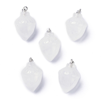 Natural Quartz Crystal Pendants, with Platinum Brass Loops, Food, 24~25x15.5~16mm, Hole: 6.5x2.7mm