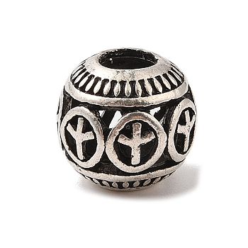 Tibetan Style Alloy European Beads, Large Hole Beads, Cadmium Free & Nickel Free & Lead Free, Round with Peace Sign, Antique Silver, 15x13mm, Hole: 6mm