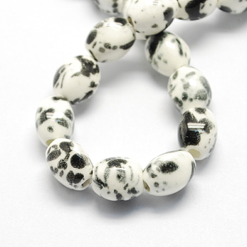 Handmade Porcelain Beads, Oval, Black, 12x9x9mm, Hole: 3mm