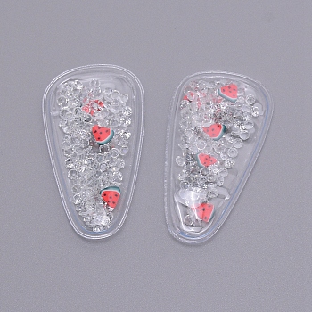 Plastic with Resin and Polymer Clay Accessories, DIY for Bobby pin Accessories, Oval with Watermelon, Clear, 55x29x5mm