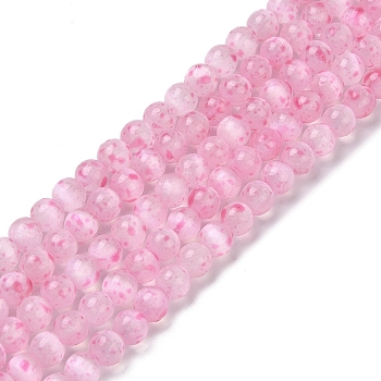 Natural Selenite Beads Strands, Dyed, Round, Pearl Pink, 6mm, Hole: 1mm, about 65pcs/strand, 15.55''(39.5cm)