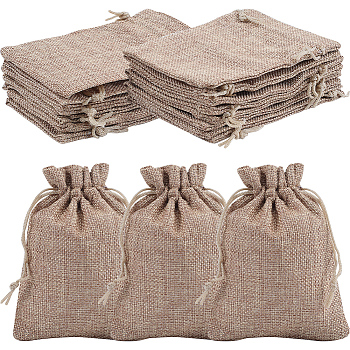 Polyester Imitation Burlap Packing Pouches Drawstring Bags, for Christmas, Wedding Party and DIY Craft Packing, Peru, 14x10cm, 16pcs/set