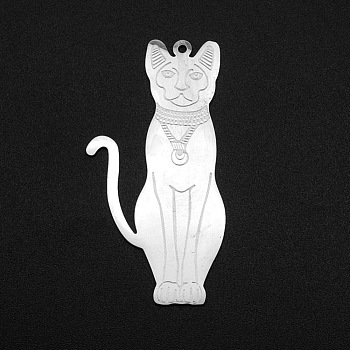 201 Stainless Steel Pendants, Laser Cut, Cat Shape, Stainless Steel Color, 48x24.5x1mm, Hole: 1.4mm