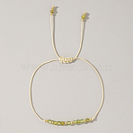 Natural Birthstone Braided Bead Bracelets for Women, Peridot, with Brass Beads, Inner Diameter: 11 inch(28cm)(X-VA8051-8)