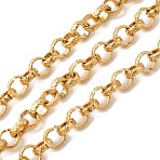 304 Stainless Steel Textured Rolo Chains, Unwelded, with Spool, Ion Plating(IP), Real 20K Gold Plated, 6x5.5x2mm(CHS-K024-01G)