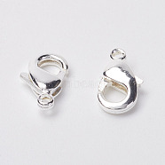 Grade AA Brass Lobster Claw Clasps for Jewelry Necklace Bracelet Making, Cadmium Free & Nickel Free & Lead Free, Silver Color Plated, 19x11x4mm, Hole: 2mm(KK-M007-D-S-NR)