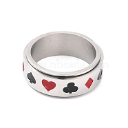 Titanium Steel Spinner Ring, with Playing Card Pattern, Wide Band Rings for Unisex, Stainless Steel Color, 7.7mm, Inner Diameter: 17.5mm(RJEW-C019-05P)