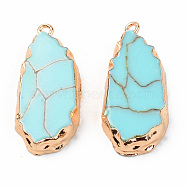 Resin Pendants, Imitation Turquoise, with Edge Light Gold Plated Iron Loops, teardrop, Turquoise, 36~37.5x16x6~7mm, Hole: 1.8mm(X-RESI-R428-016A)