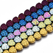 Electroplate Non-magnetic Synthetic Hematite Beads Strands, Leaf, Mixed Color, 6x6x2.5mm, Hole: 0.8mm, about 64~69pcs/strand, 14.57 inch~15.35 inch(37cm~39cm)(G-T114-82)