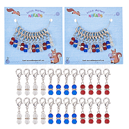 Independece Day Theme Glass Beaded Gourd Charm Locking Stitch Markers, Zinc Alloy Lobster Claw Clasps Locking Stitch Marker, Mixed Color, 3.6cm, 12pcs/set(HJEW-PH01715)