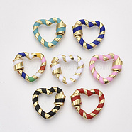 Brass Screw Carabiner Lock Charms, for Necklaces Making, with Enamel, Nickel Free, Heart, Real 18K Gold Plated, Mixed Color, 18x19.5x3~5.5mm(KK-T046-002-NF)