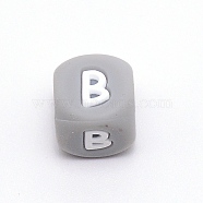 Silicone Alphabet Beads for Bracelet or Necklace Making, Letter Style, Gray Cube, Letter.B, 12x12x12mm, Hole: 3mm(SIL-TAC001-01A-B)
