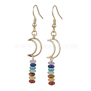 Golden 304 Stainless Steel Dangle Earring, Natural & Synthetic Mixed Gemstone Beaded Drop Earrings, Moon, 55x10mm(EJEW-JE05673-02)