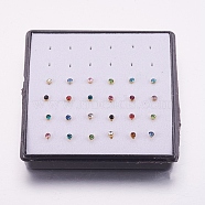 316L Surgical Stainless Steel Nose Studs Nose Piercing Jewelry, Nose Bone Rings, with Rhinestone, Golden, Mixed Color, 2X1.5mm, Pin: 18 Gauge(1mm), 24pcs/box(AJEW-P063-02-2mm)