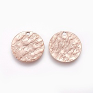 Ion Plating(IP) 304 Stainless Steel Charms, Textured, Flat Round with Bumpy, Rose Gold, 15x1mm, Hole: 1.2mm(STAS-E455-04RG-15mm)