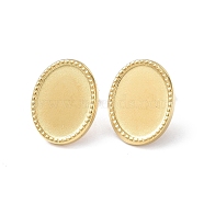 Ion Plating(IP) 304 Stainless Steel Stud Earring Finding, Earring Settings, Oval, Real 18K Gold Plated, Tray: 16x12mm, 18.3x14.5mm, Pin: 0.8mm(EJEW-I285-31G)