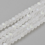 Electroplate Glass Beads Strands, Faceted, Half Plated, Matte Style, Rondelle, Clear AB, 4x3mm, Hole: 1mm, about 150pcs/strand, 18.9 inch(X-EGLA-S141-4mm-01E)