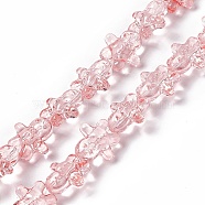 Transparent Glass Beads, Ginger Man, for Christmas, Pink, 15x14x7mm, Hole: 1mm, about 50pcs/strand, 27.17''~27.95''(69~71cm)(GLAA-P005-N05)