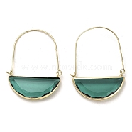 Glass with Brass Pendants, Half Round Charms, Sea Green, 43.5x30x4.8mm, Hole: 24x30mm(GLAA-G111-01G-02)