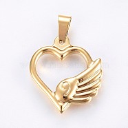 304 Stainless Steel Pendants, Heart with Wing, Golden, 24x21.5x4mm, Hole: 7x4mm(STAS-H458-24G)