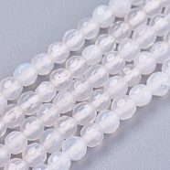 Natural Agate Round Beads Strand, Dyed, Faceted, Antique White, 4mm, Hole: 1mm, about 92pcs/strand, 14.5 inch(X-G-L084-4mm-14)