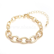 Brass Cable Chains Bracelets, with Clear Cubic Zirconia and Lobster Claw Clasps, Textured, Long-Lasting Plated, Golden, 6-1/4 inch(16cm)(BJEW-I286-04G)