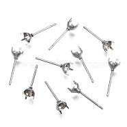 316 Surgical Stainless Steel Stud Earring Setting, Fit for Rhinestone, Stainless Steel Color, Fit for 3.5mm Rhinestone, 13.5x4mm, Pin: 0.6mm(STAS-S117-023A)