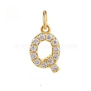Brass Cubic Zirconia Pendants with Jump Rings, Real 18K Gold Plated, Letter Q, 15x10.5x2.2mm, Hole: 2.8mm(FIND-PW0024-09Q)