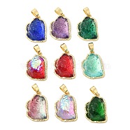 Rack Plating Brass Pendants, Iceberg Melting Shaped Glass Charms, Long-Lasting Plated, Cadmium Free & Lead Free, Real 18K Gold Plated, Mixed Color, 22.5x15.5x9mm, Hole: 6x3mm(KK-C033-04G)