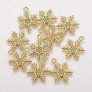 Tibetan Style Alloy Pendants, Cadmium Free & Nickel Free & Lead Free, Snowflake, for Christmas, Antique Golden, 26x19x2mm, Hole: 2mm(TIBEP-3264-AG-NR)