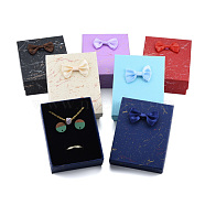 Cardboard Jewelry Set Boxes, for Necklaces, Ring, Earring, with Bowknot Ribbon Outside and Black Sponge Inside, Rectangle, Mixed Color, 9x7x3.5cm(CBOX-N013-025)