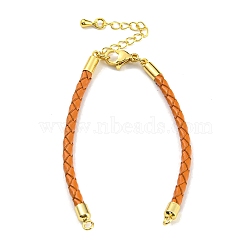 Leather Braided Cord Link Bracelets, Fit for Connector Charms, with Long-Lasting Plated Rack Plating Colden Tone Brass Lobster Claw Clasp & Chain Extender, Dark Orange, 6x1/8 inch(15.2cm), Hole: 2mm(MAK-K022-01G-04)