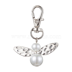Glass Pearl Beads with Alloy Pendants, Angel, White, 55mm(HJEW-JM01812-01)