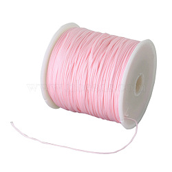 Braided Nylon Thread, Chinese Knotting Cord Beading Cord for Beading Jewelry Making, Pink, 0.8mm, about 100yards/roll(NWIR-R006-0.8mm-093)
