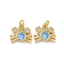 Brass Micro Pave Cubic Zirconia Charms, Crab Charms, Cadmium Free & Lead Free, Long-Lasting Plated, Rack Plating, Golden, 10x11.5x3mmJump Ring: 4x0.8mm, Inner Diameter: 2mm(X-KK-C252-03G)