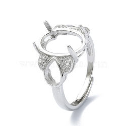 Adjustable 925 Sterling Silver Ring Components, with Cubic Zirconia, For Half Drilled Beads, Real Platinum Plated, 2.5~10mm, US Size 8 1/2(18.5mm)(STER-K179-30P)
