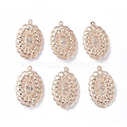 Rack Plating Light Gold Iron Pendants, with Glass Rhinestone, Oval Charm, Crystal, 38.5x25x7mm, Hole: 1.5mm(IFIN-L039-09KCG)