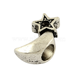 Moon with Star Tibetan Style Alloy Bead Rhinestone Settings, Lead Free, Antique Silver, 15x8x7mm, Hole: 5mm, fit for 2mm rhinestone, about 390pcs/1000g(TIBEB-7800-AS-LF)