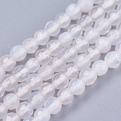 Natural Agate Round Beads Strand, Dyed, Faceted, Antique White, 4mm, Hole: 1mm, about 92pcs/strand, 14.5 inch(X-G-L084-4mm-14)