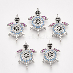 Brass Micro Pave Cubic Zirconia Links, Turtle, Colorful, Platinum, 21x14x3.5mm, Hole: 1.2mm(ZIRC-T008-04P)