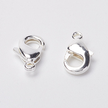 Grade AA Brass Lobster Claw Clasps for Jewelry Necklace Bracelet Making, Cadmium Free & Nickel Free & Lead Free, Silver Color Plated, 19x11x4mm, Hole: 2mm