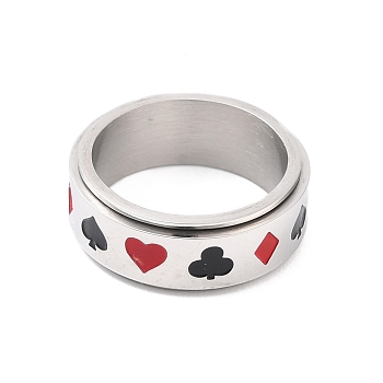 Titanium Steel Spinner Ring, with Playing Card Pattern, Wide Band Rings for Unisex, Stainless Steel Color, 7.7mm, Inner Diameter: 17.5mm