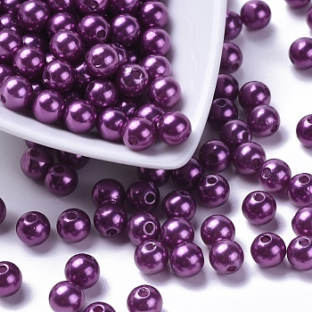 Imitation Pearl Acrylic Beads, Dyed, Round, Purple, 8x7.5mm, Hole: 2mm, about 1900pcs/pound
